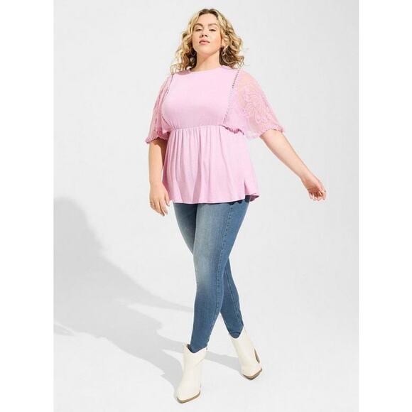 Torrid Pink Purple Knit Crewneck Lace Dolman Sleeve Babydoll Top - 4X - Picture 10 of 11